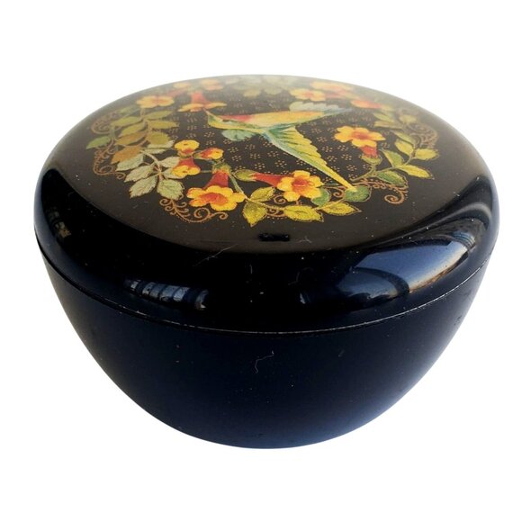 Vintage Hallmark Cards Hummingbird Trinket Jewelry Box Round Black Red Plastic - Picture 11 of 11